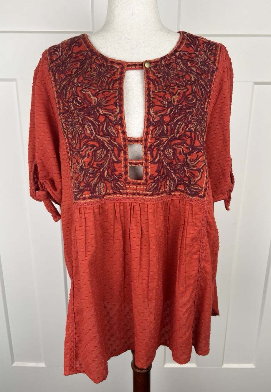 Double D Ranchwear Top XL Embroidered Pumpkin Cotton Boho Western Peplum